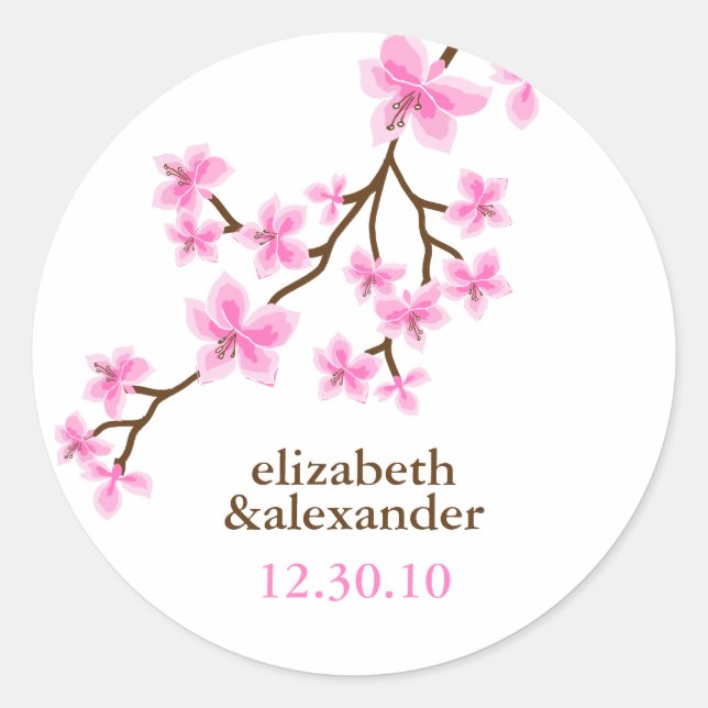 Pink Cherry Blossoms Classic Round Sticker (Front)