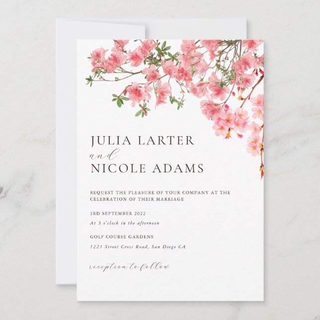 Pink Cherry Blossoms Floral Shower Wedding Invitation (Front)