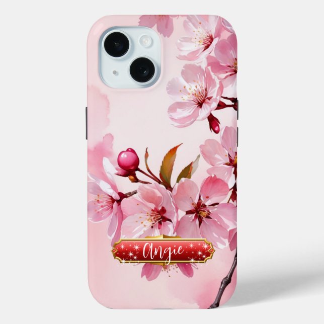 Pink Cherry Blossoms Fuchsia iPhone / iPad case (Back)