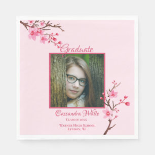 Pink Cherry Blossoms Graduation Party Napkin