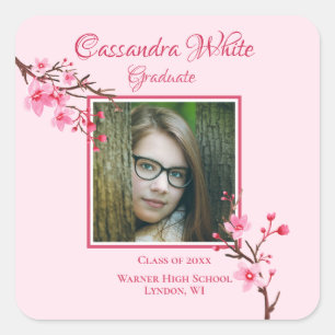 Pink Cherry Blossoms Graduation Party Square Sticker