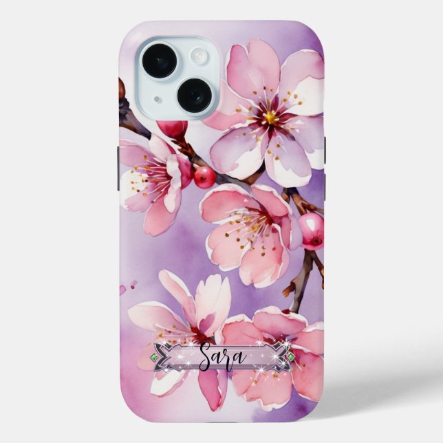 Pink Cherry Blossoms Lavender iPhone / iPad case (Back)