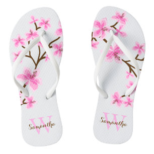 Pink Cherry Blossoms Monogrammed Jandals