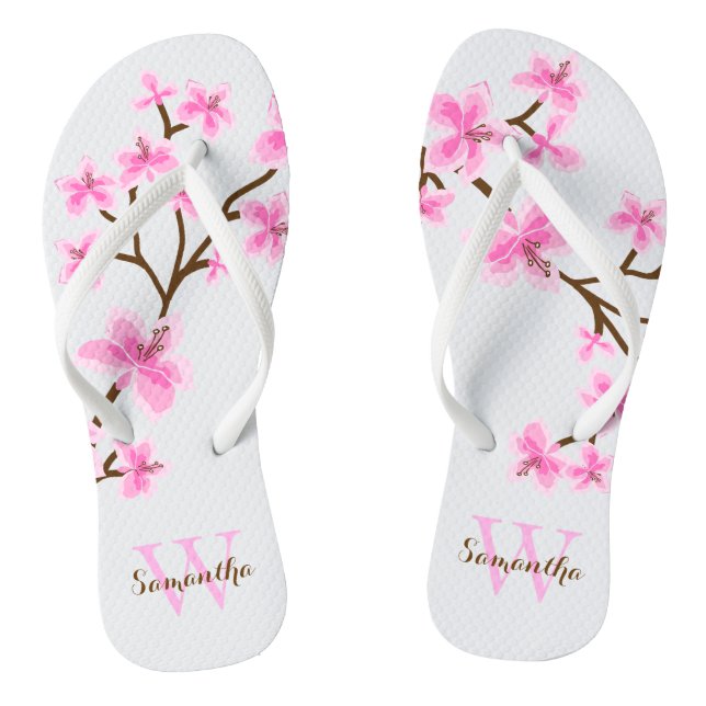 Pink Cherry Blossoms Monogrammed Jandals (Footbed)