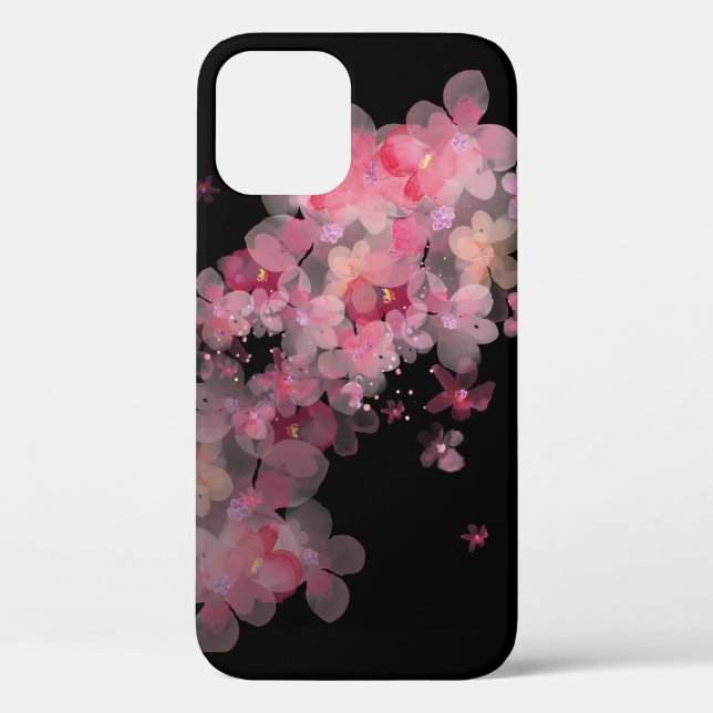 pink cherry blossoms on black Case-Mate iPhone case (Back)