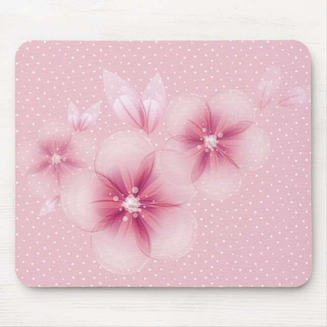 Pink Cherry Blossoms on Dots Mouse Pad (Front)