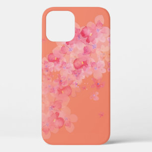 pink cherry blossoms on orange iPhone 12 case
