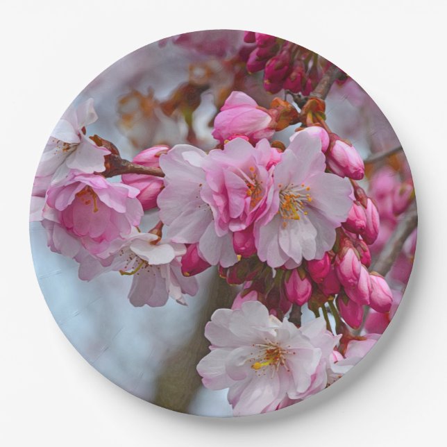 Pink cherry blossoms paper plate (Front)