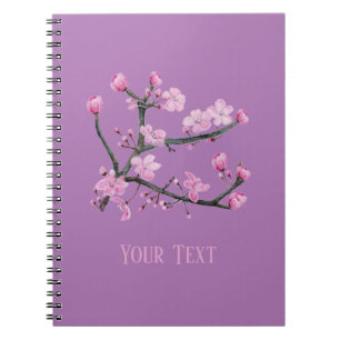 Pink Cherry Blossoms Personalised Purple Notebook