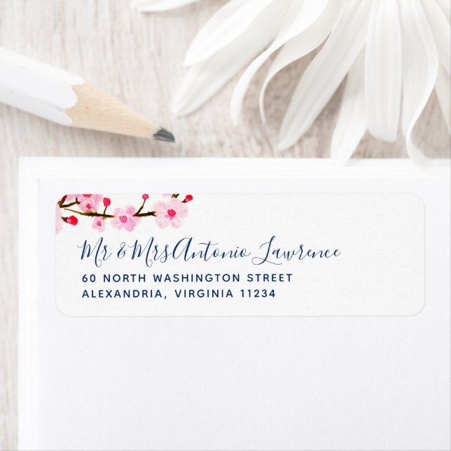 Pink Cherry Blossoms Return Address Label (Insitu)