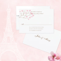 Pink Cherry Blossoms Romantic Wedding RSVP Card