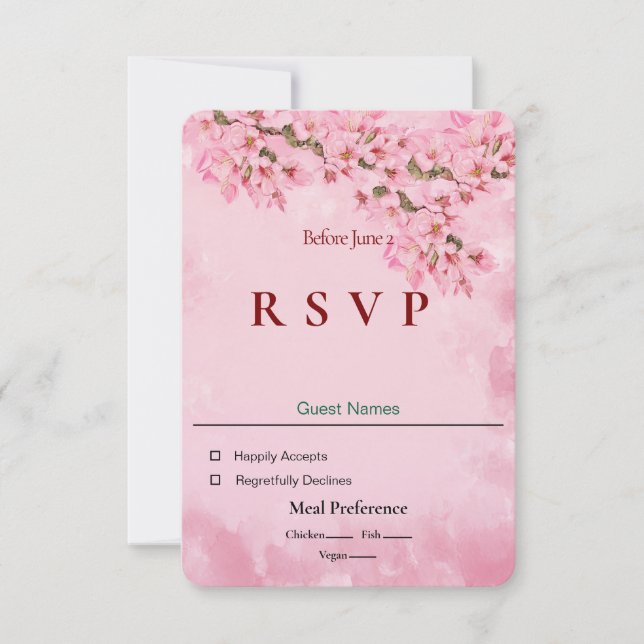 Pink Cherry Blossoms RSVP Card (Front)