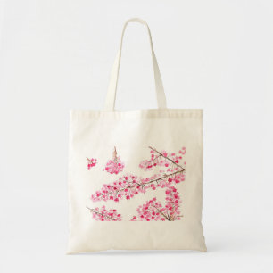Pink cherry blossoms sakura watercolor floral tote bag