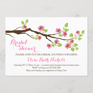 Pink cherry blossoms spring wedding bridal shower invitation