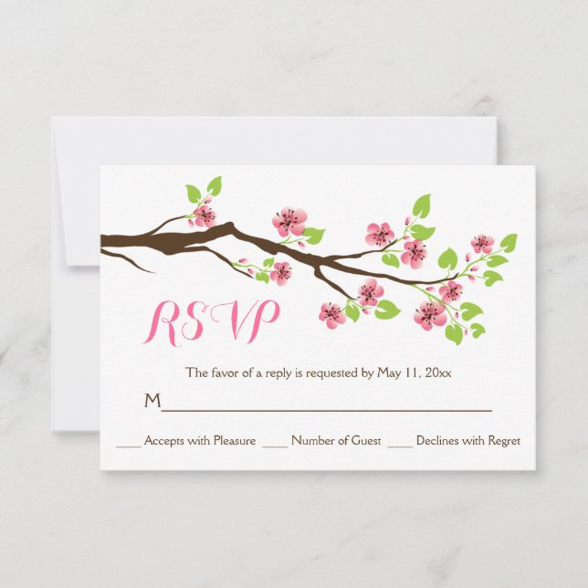 Pink cherry blossoms spring wedding RSVP Card (Front)