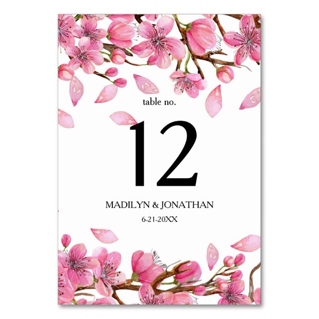 Pink Cherry Blossoms Table Number (Front)