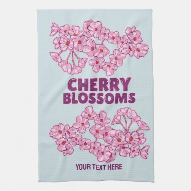 Pink cherry blossoms tea towel (Vertical)