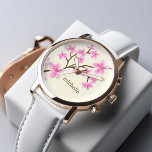 Pink Cherry Blossoms Watch<br><div class="desc">Beautiful floral design features an elegant and sweet illustration of a cherry blossoms or Japanese Sakura flowers and can be personalised with your name,  monogram,  initials,  or any text of your choice for a very special gift!</div>