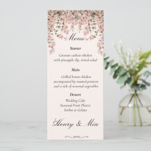 Pink Cherry Blossoms Watercolor Elegant Wedding Menu