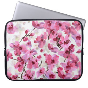 Pink Cherry Blossoms Watercolor Seamless. Laptop Sleeve