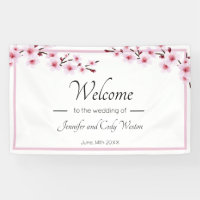 Pink Cherry Blossoms Wedding Banner Sign