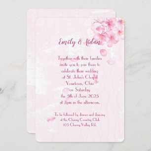 pink cherry blossoms wedding invitation