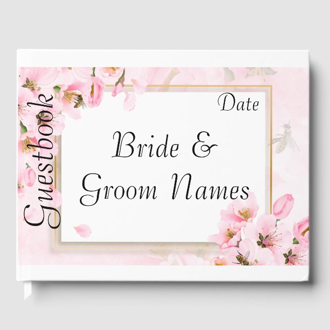 Pink Cherry Blossoms Wedding or Shower Guestbook (Front)