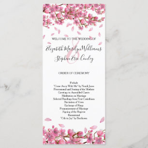 Pink Cherry Blossoms Wedding Programme