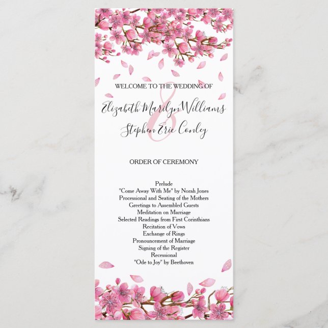 Pink Cherry Blossoms Wedding Programme (Front)