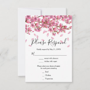 Pink Cherry Blossoms Wedding RSVP Card