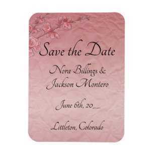 Pink Cherry Blossoms Wedding Save The Date Card Magnet
