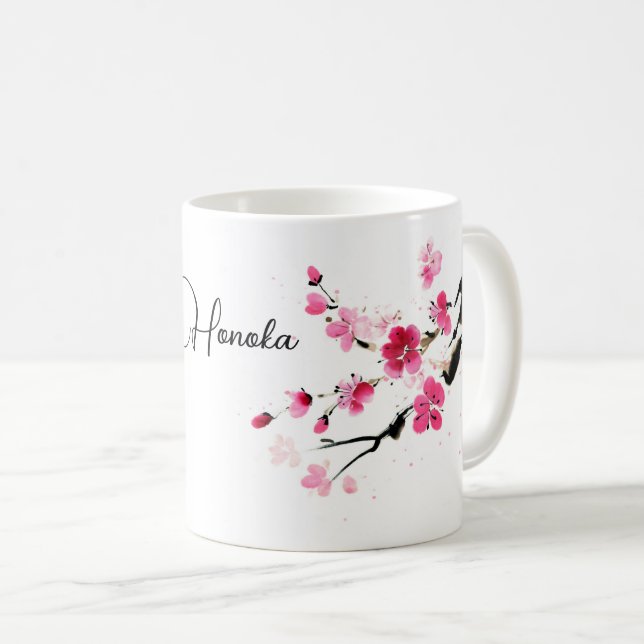 Pink Cherry Blossoms with a Script Name Coffee Mug (Front Right)