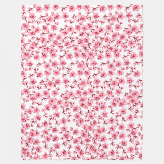 pink Cherry blosson Fleece Blanket (Front)