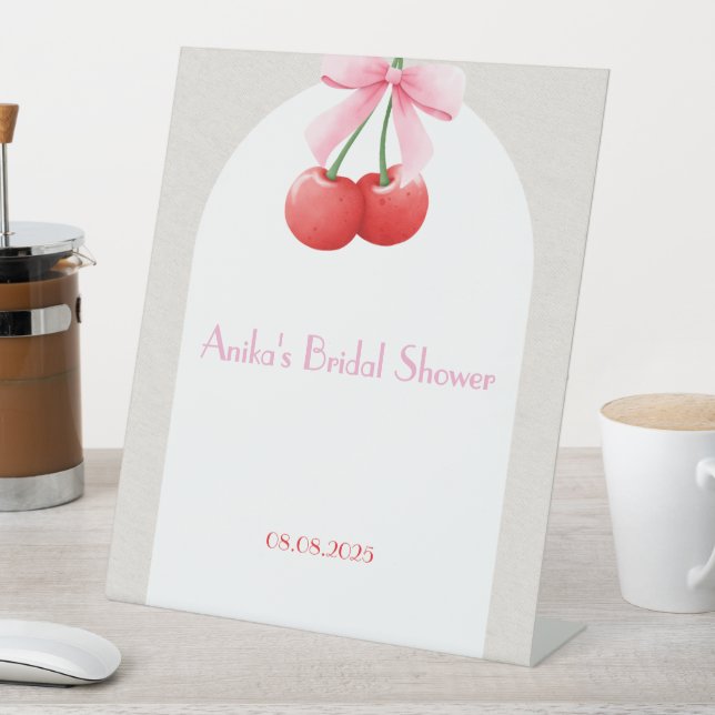 pink cherry bridal shower collection pedestal sign (In SItu)