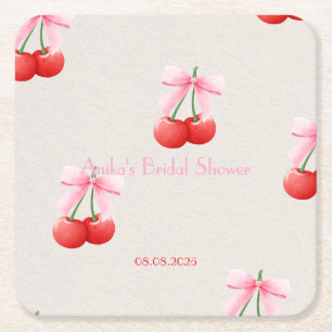 pink cherry bridal shower collection square paper coaster