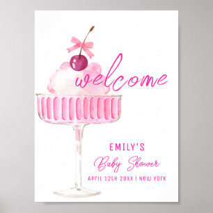Pink Cherry Champagne Brunch Baby Shower Welcome Poster