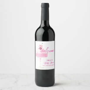 Pink Cherry Champagne Brunch Baby Shower Welcome Wine Label