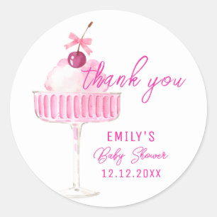 Pink Cherry Champagne Brunch Bubbly Baby Shower  Classic Round Sticker