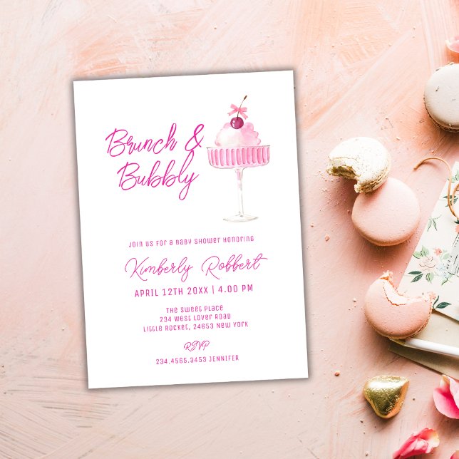 Pink Cherry Champagne Brunch Bubbly Baby Shower Invitation (Pink Cherry Champagne Brunch Bubbly Baby Shower Invitation)