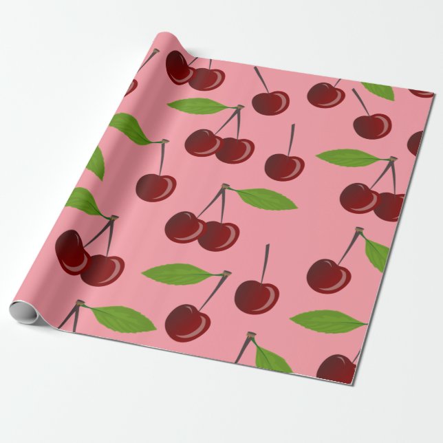 pink cherry cherries wrapping paper (Unrolled)