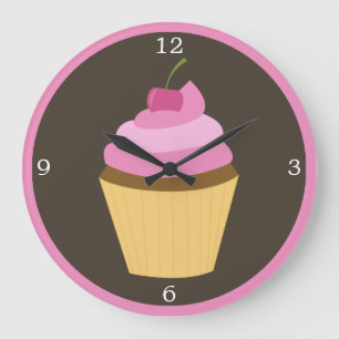 Pink Cherry Cupcake Large Clock