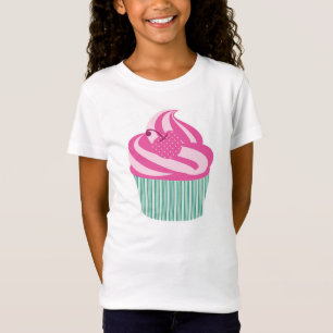 Pink Cherry Cupcake with Green Stripes T-Shirt