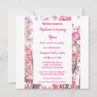 Pink Cherry Floral Quinceanera Fifteenth Birthday