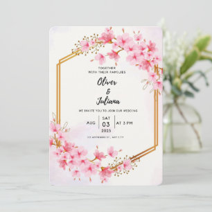 Pink Cherry  Floral Wedding  Invitation