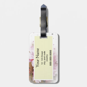 pink cherry flowers. floral photo art. luggage tag