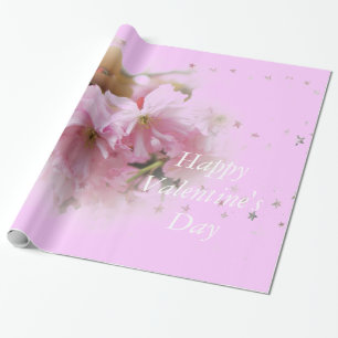Pink cherry flowers happy Valentine's Day pink Wrapping Paper