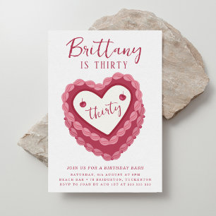 Pink Cherry Heart Modern Birthday Invitation