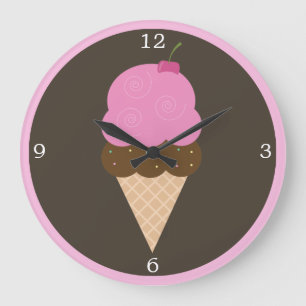 Pink Cherry Ice Cream Cone Large Clock