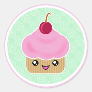 Pink Cherry Kawaii Cupcake Stickers