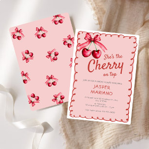 Pink Cherry On Top Cute Hand Drawn Bridal Shower Invitation